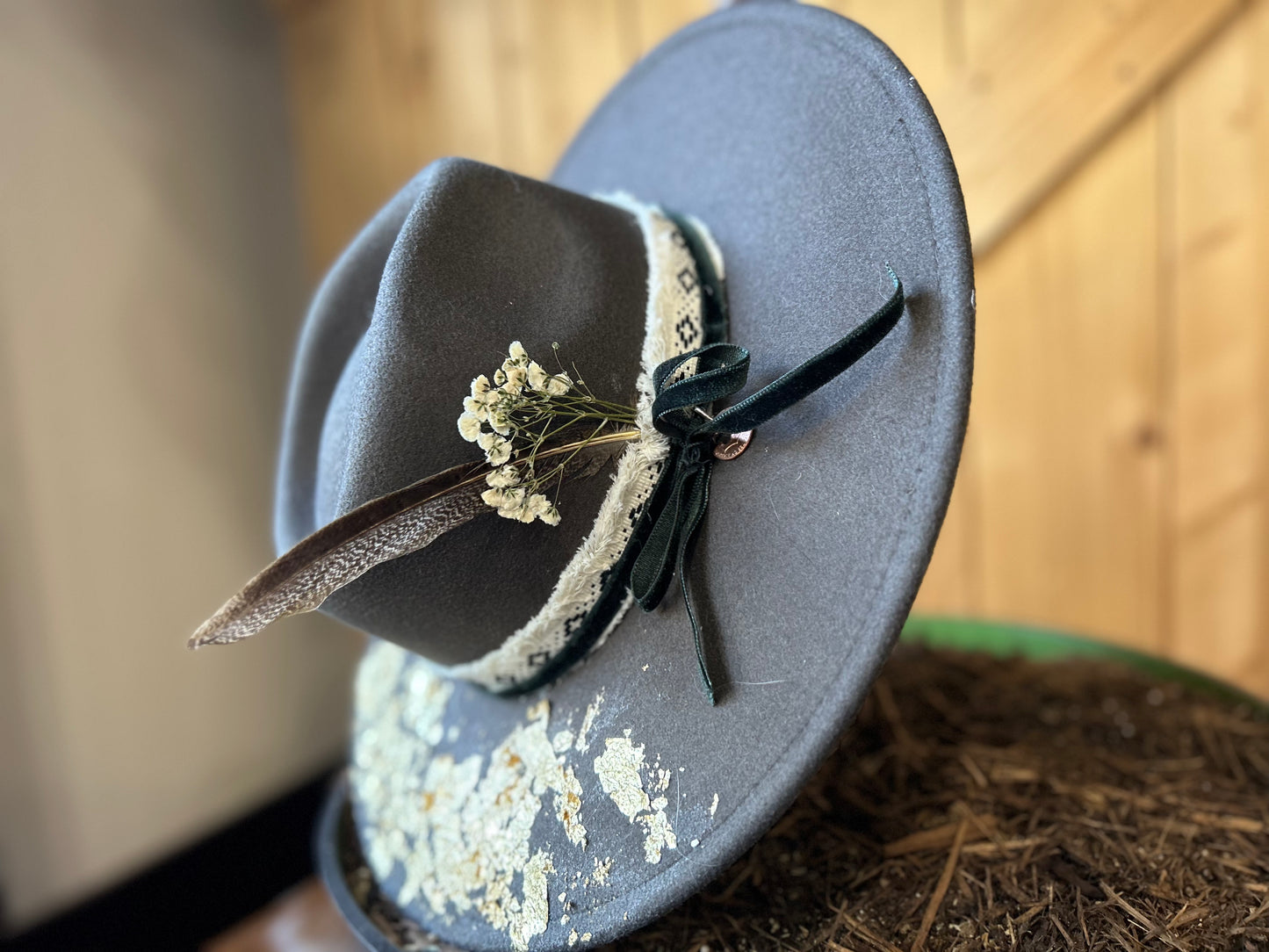 Deep Green Felt Gold Leaf Hat
