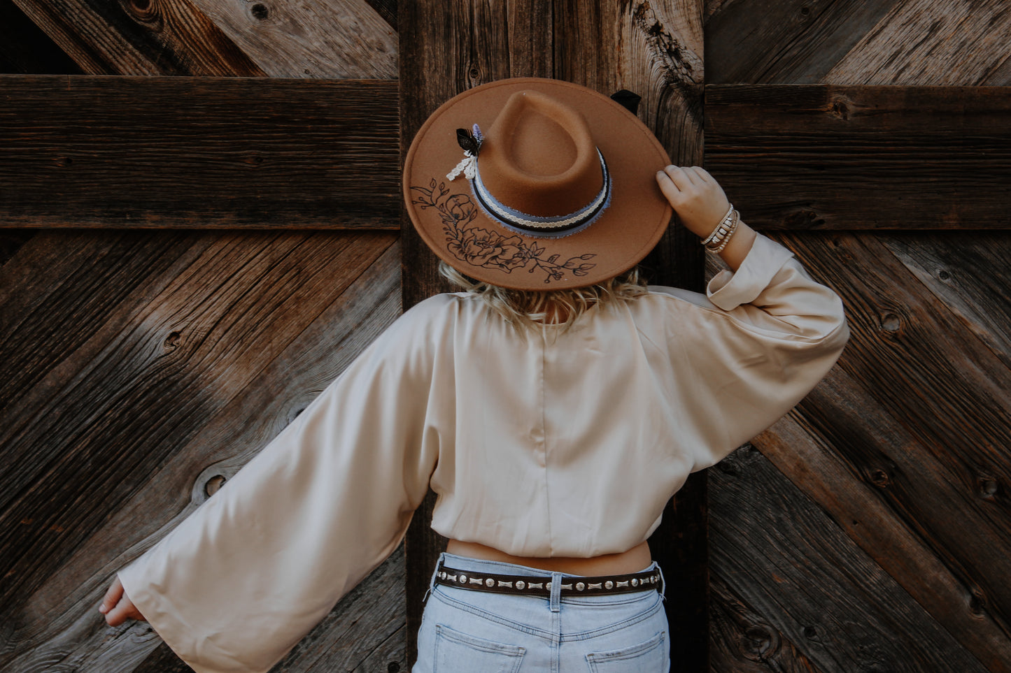 Brown Felt Floral Hand Burned Hat