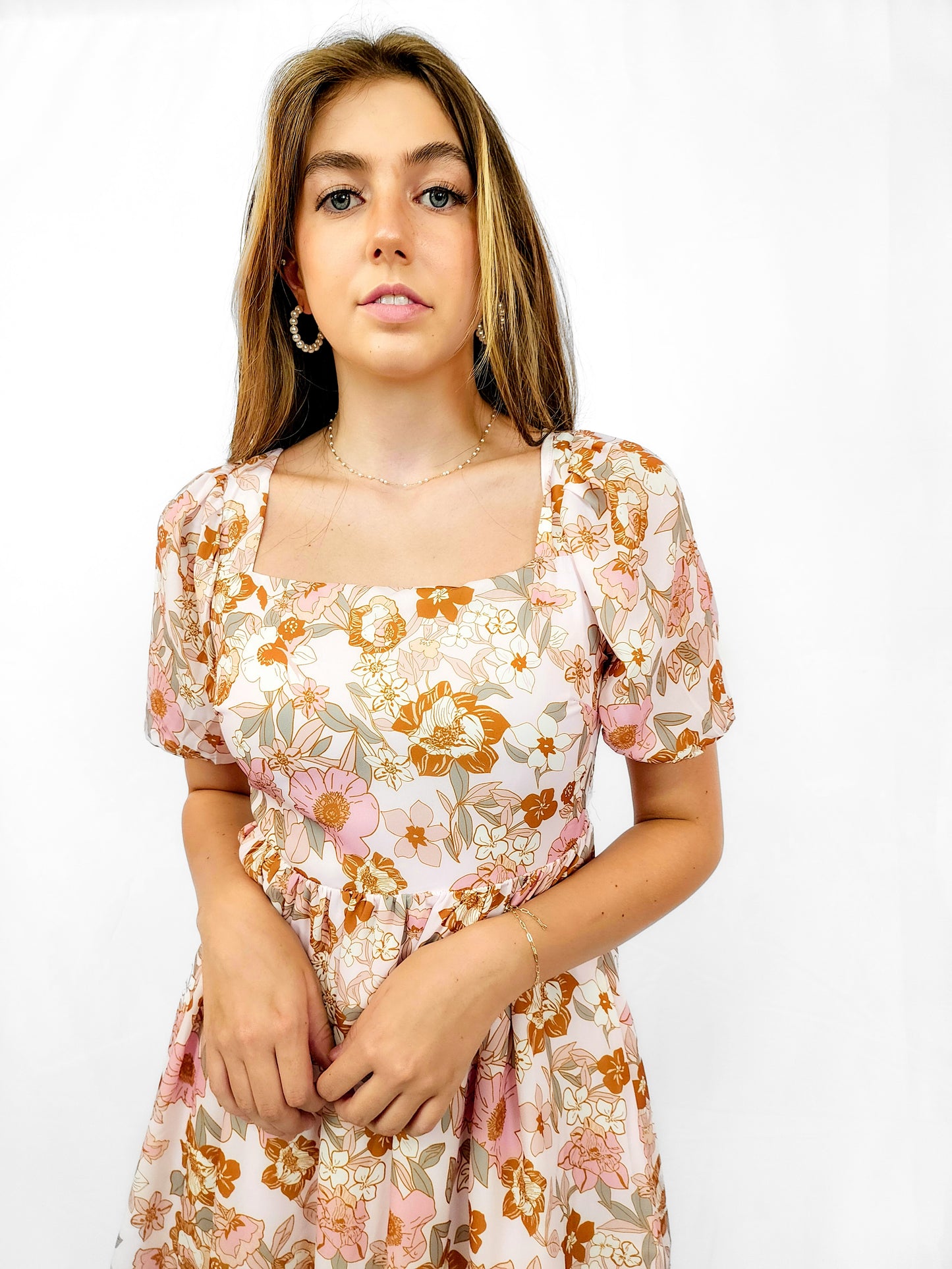 Floral Puff Sleve Mini Dress