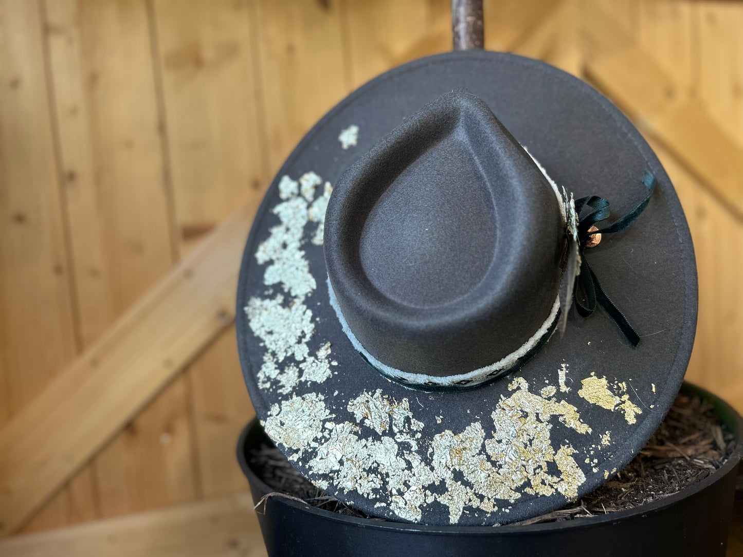 Deep Green Felt Gold Leaf Hat