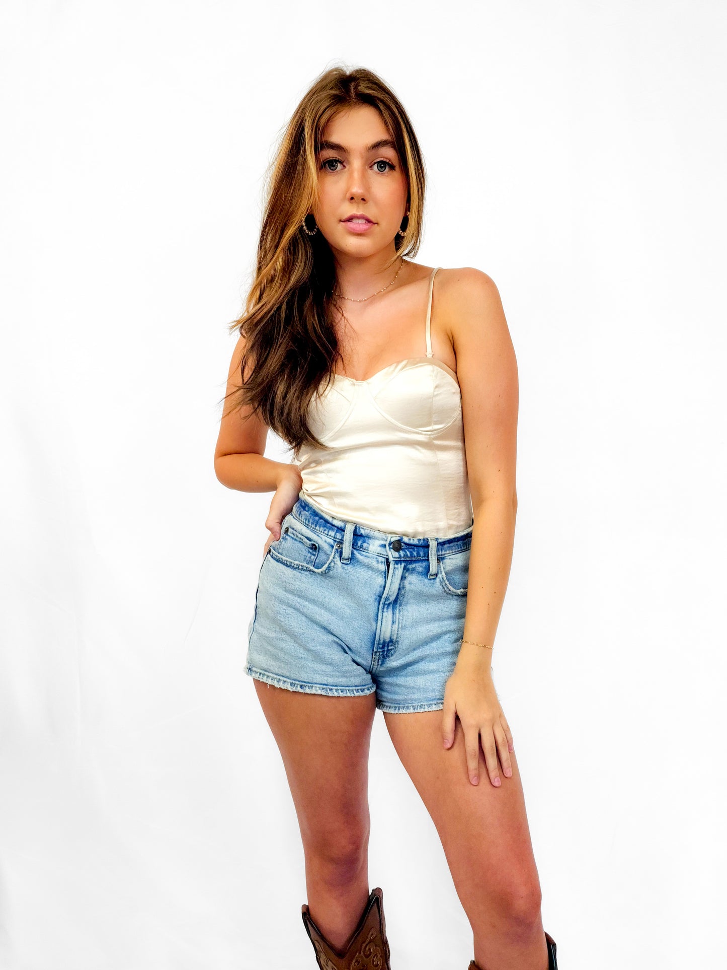Satin Cream Bustier Bodysuit