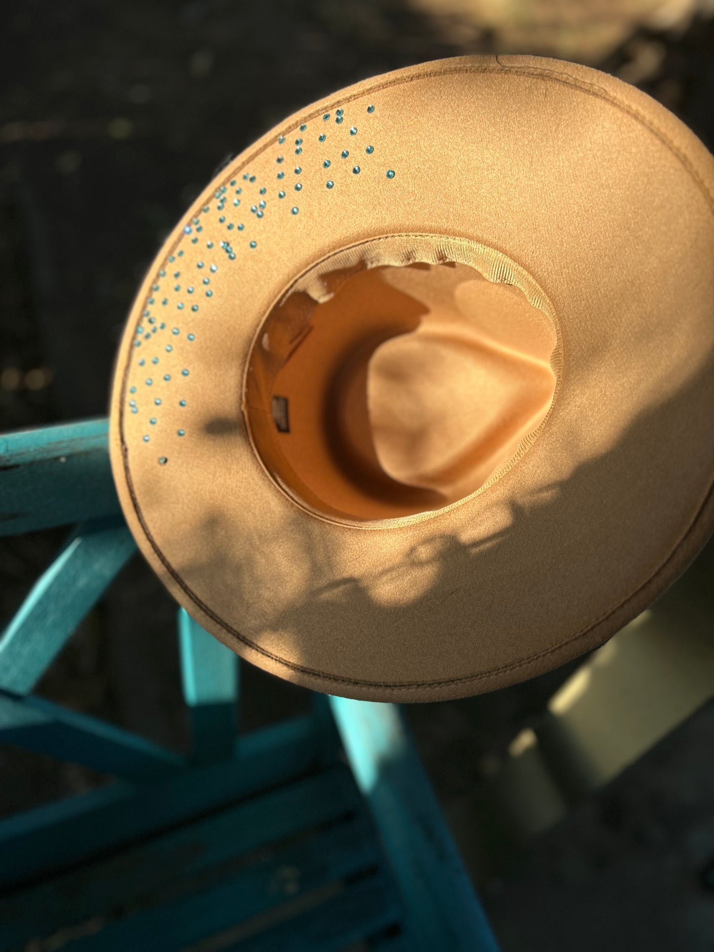 Camel Felt Turquoise Stone Hand Burned Hat